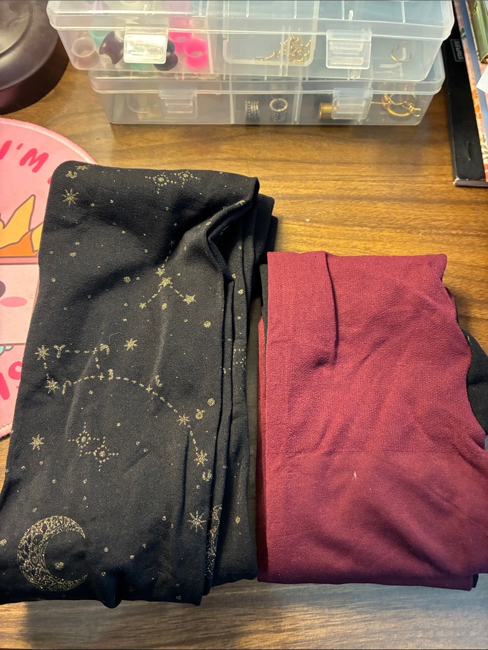 Snag tights ' Black Star & Moon Leggings and Burgundy and black tights